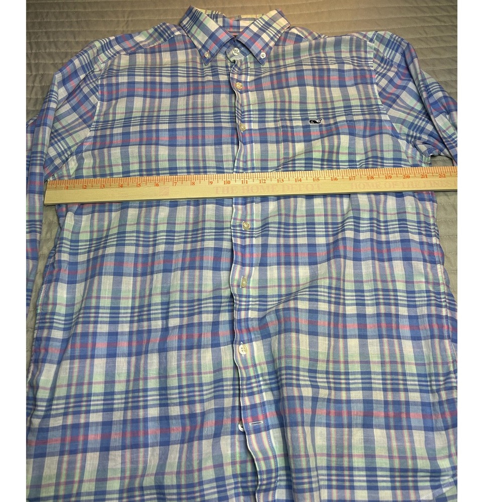 Vineyard Vines Mens Slim Fit Tucker Shirt Blue Pink Plaid Long Sleeve Size Large - Picture 7 of 8